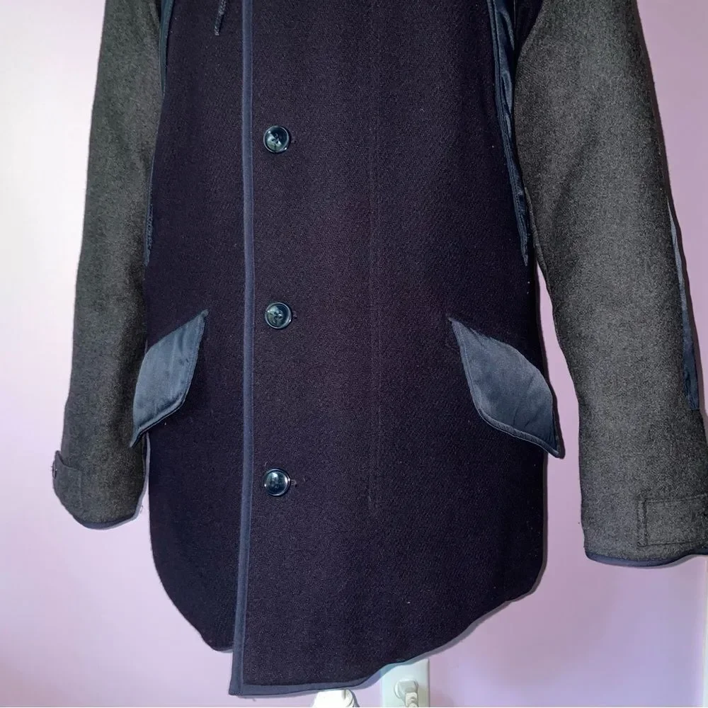 J Crew Parka Coat Burbridge Mixed Media Navy Charcoal